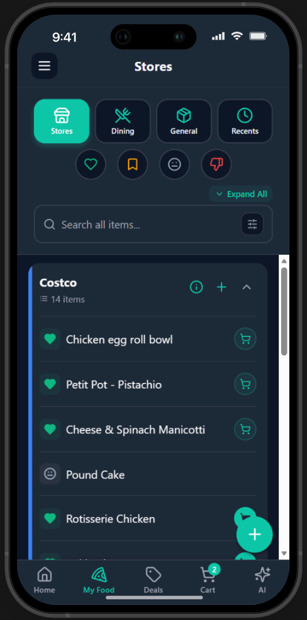 Track favorite grocery store items