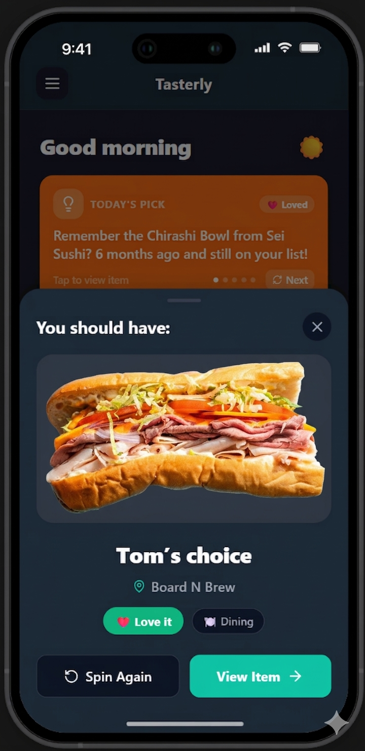 Tasterly app - Decide for Me feature